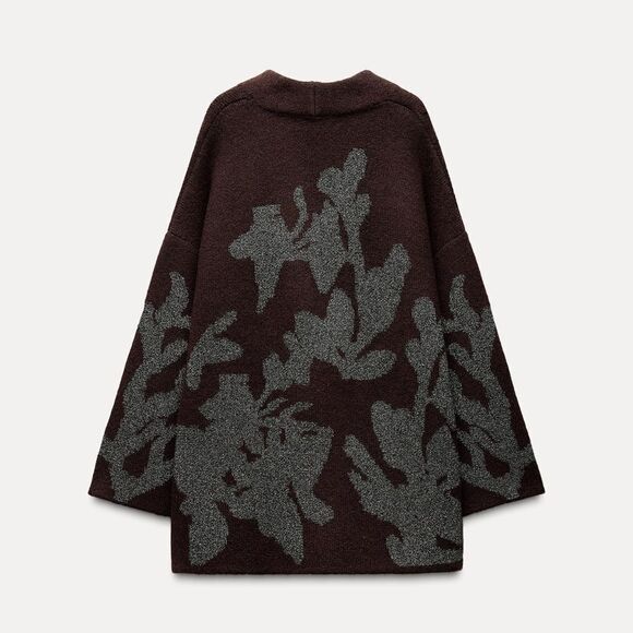 NWT ZARA KNIT COAT WITH METALLIC THREAD Wine | 2756/128/6 - Picture 11 of 16